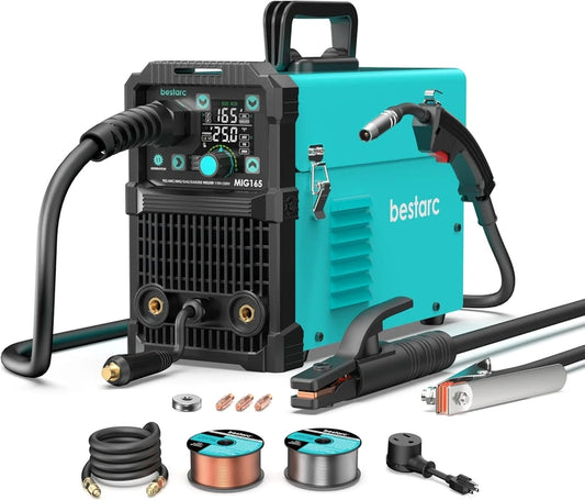 145A MIG Welder, 110V/220V Dual Voltage Gas/Gasless Flux Core MIG Welder/Lift TIG/Stick 3-in-1 Synergic MIG145 9GEN Welding Machine