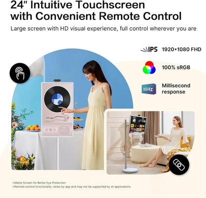 32-Inch Portable TV, 1080P FHD Rolling TV On Wheels With Rotatable Touch Screen, Android 13 OS, 8G Ram Plus 128G Storage, Built-In Battery