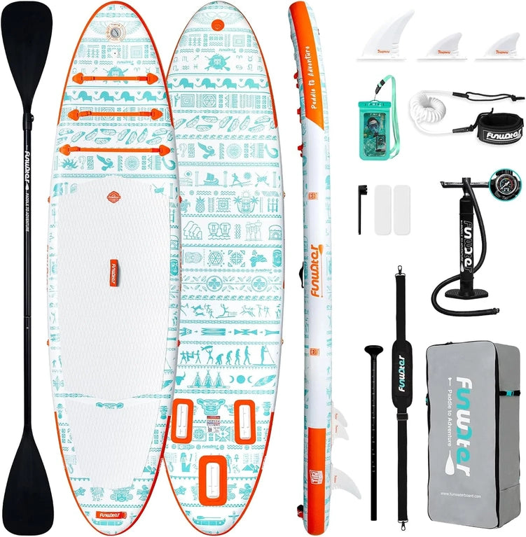 FunWater Inflatable Stand Up Paddle Board With Premium Sup Paddle Accessories, Non-Slip EVA Deck, 11'/10'6' Paddle