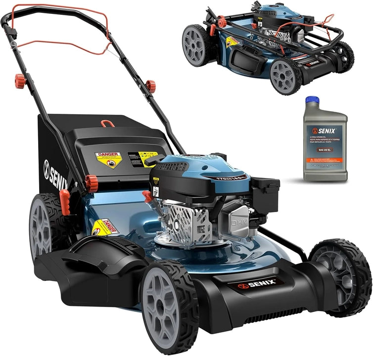 Senix 20 In. Gas Lawn Mower, 144 Cc Gas Powered Lawnmower, 4-Cycle Engine Walk-Behind