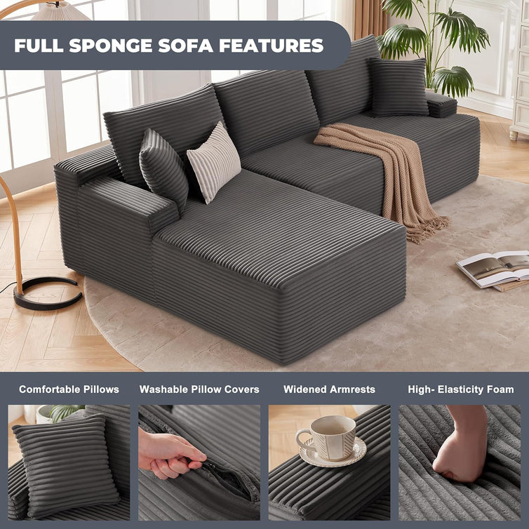 110 Cloud Sectional Couch, Boneless Sofa For Living Room Modular Sectional Sofa With Deep Seat