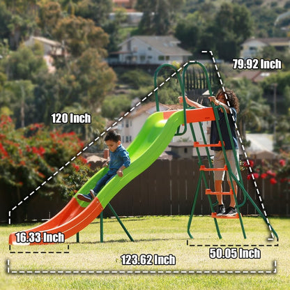 Outdoor Playground Slide, Big Backyard Freestanding Plastic Slide, 10 Ft. Outdoor Swing Set Slide For Kids Ages 4-8