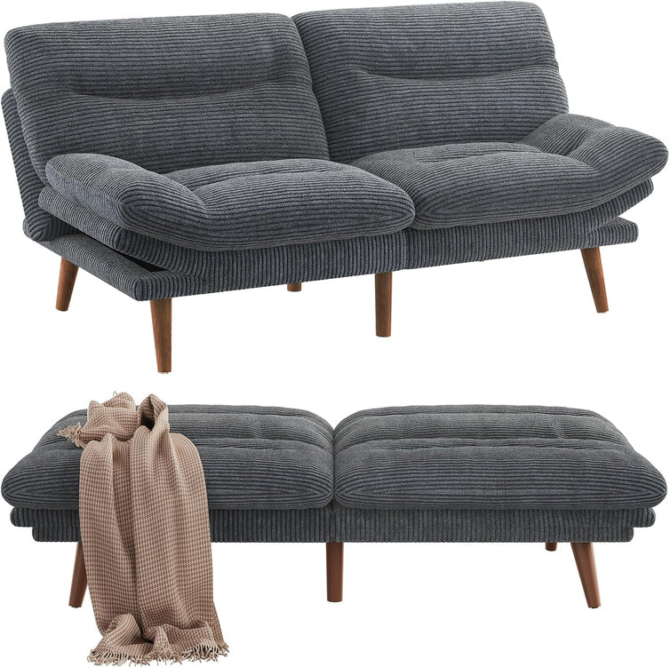 Pipishell Convertible Futon Sofa Bed, 66 In. Corduroy Futon Couch With Adjustable Backrest And Armrests, Recliner Sleeper Sofa For Small Spaces