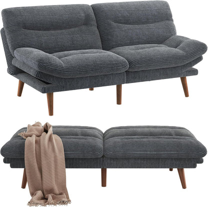 Pipishell Convertible Futon Sofa Bed, 66 In. Corduroy Futon Couch With Adjustable Backrest And Armrests, Recliner Sleeper Sofa For Small Spaces