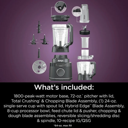 Ninja Detect Kitchen System Power Blender Plus Processor With Blend Sense Technology, Silver, TB400