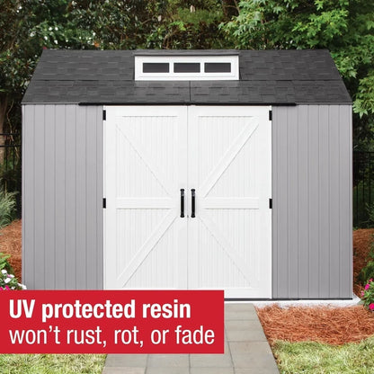 Rubbermaid Resin Outdoor Storage Shed With Floor Weather Resistant Gray Organization For Home