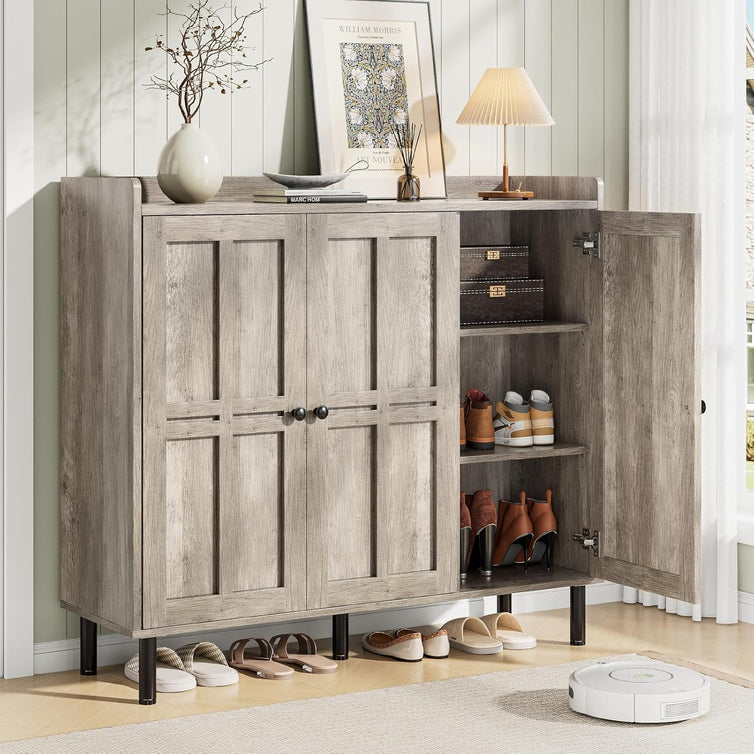 Onbrill Shoe Cabinet With 3 Doors And Adjustable Shelves, 30 Pairs Shoe Storage Cabinet