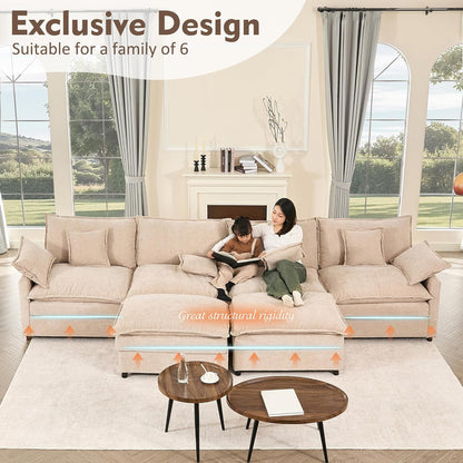 108 In. U Shape Sofa Sectional Sofa Comfortable Cloud Sofa With Removable Footstool