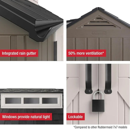 Rubbermaid Resin Outdoor Storage Shed With Floor Weather Resistant Gray Organization For Home