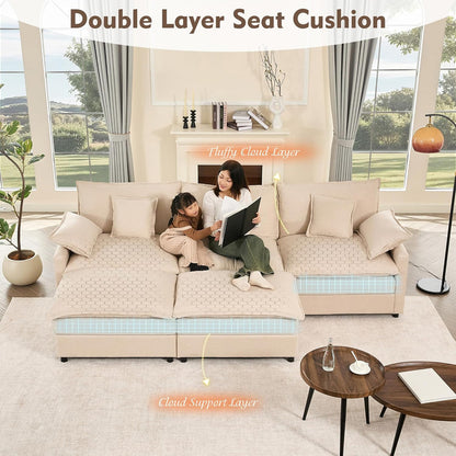 108 In. U Shape Sofa Sectional Sofa Comfortable Cloud Sofa With Removable Footstool