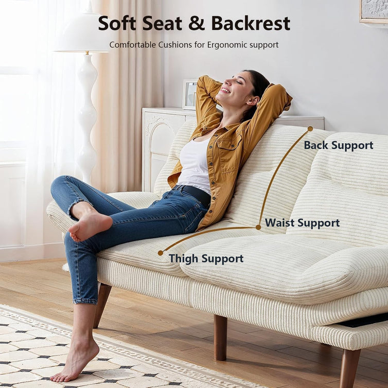 Pipishell Convertible Futon Sofa Bed, 66 In. Corduroy Futon Couch With Adjustable Backrest And Armrests, Recliner Sleeper Sofa For Small Spaces