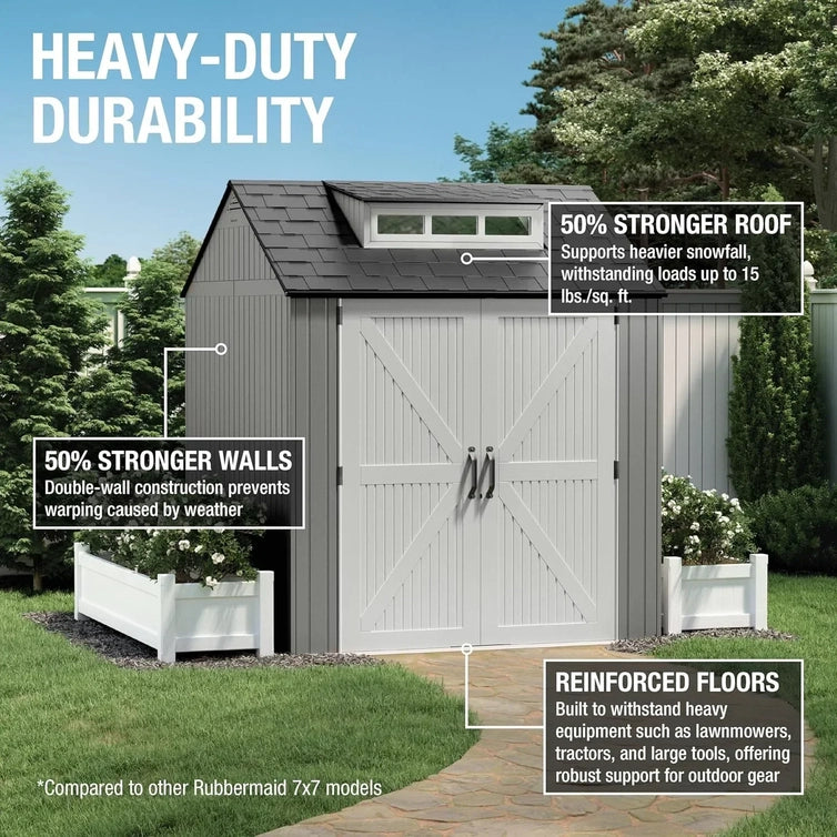 Rubbermaid Resin Outdoor Storage Shed With Floor Weather Resistant Gray Organization For Home