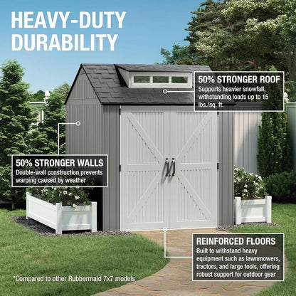 Rubbermaid Resin Outdoor Storage Shed With Floor Weather Resistant Gray Organization For Home
