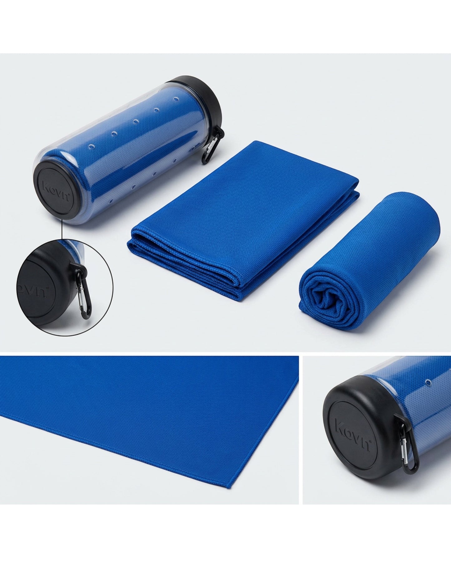 Kovn Cobalt Cooling Sports Towel 12 x 40 in with Case