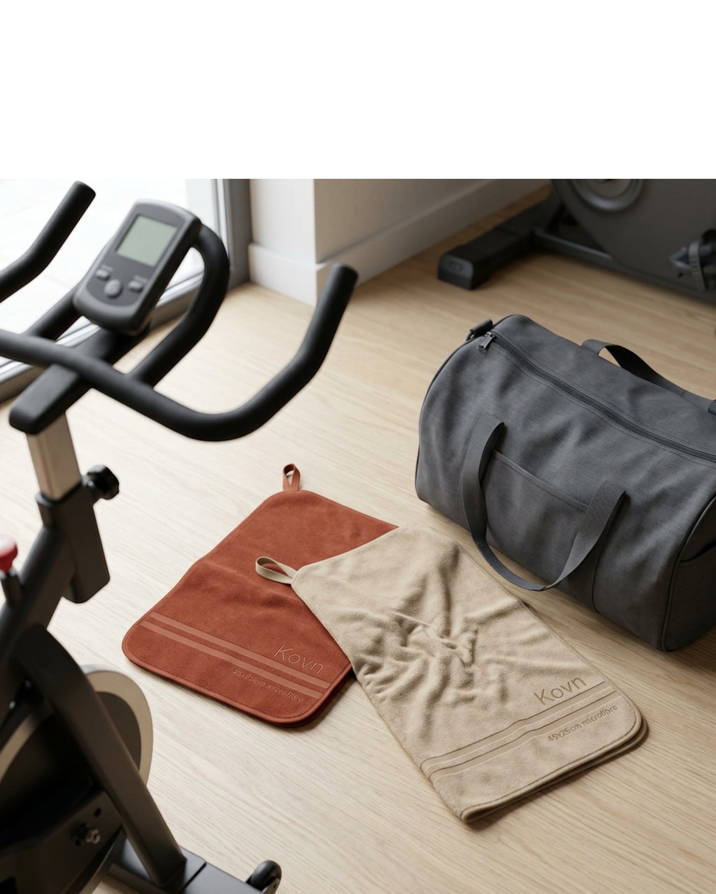 Kovn Compact Sports Towel Pair 45 x 25 cm Rust and Sand - Lifestyle view
